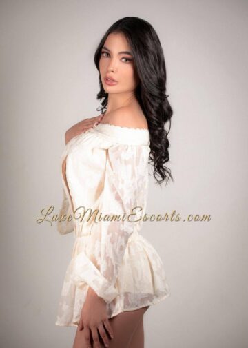 Professional photo of stunning Miami model Angelina, wearing white top